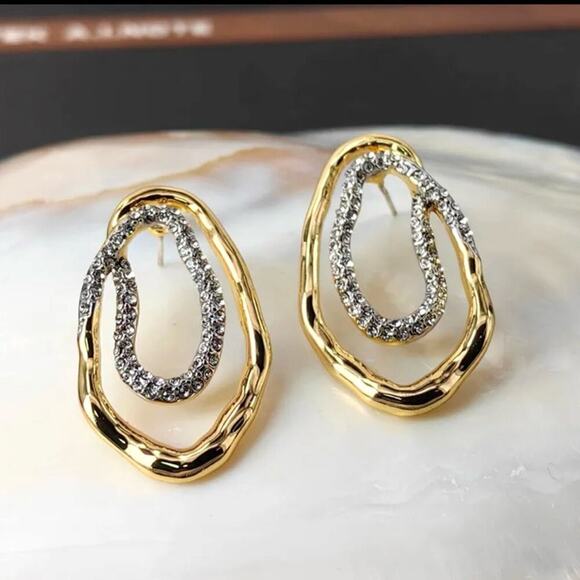 Earrings Pave Crystal Double Loop Gold Alexis Bittar Solanales STYLE S16 - Picture 4 of 7